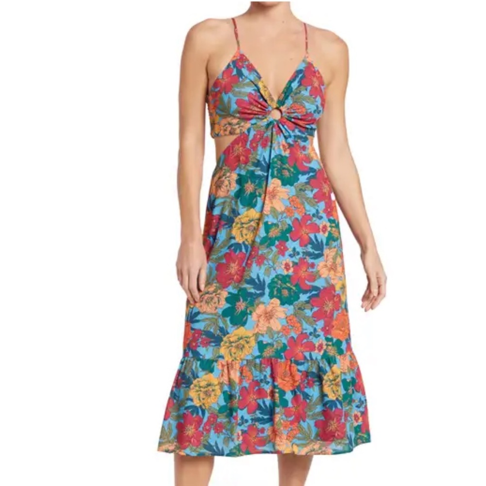 Cutout maxi dress with floral prints